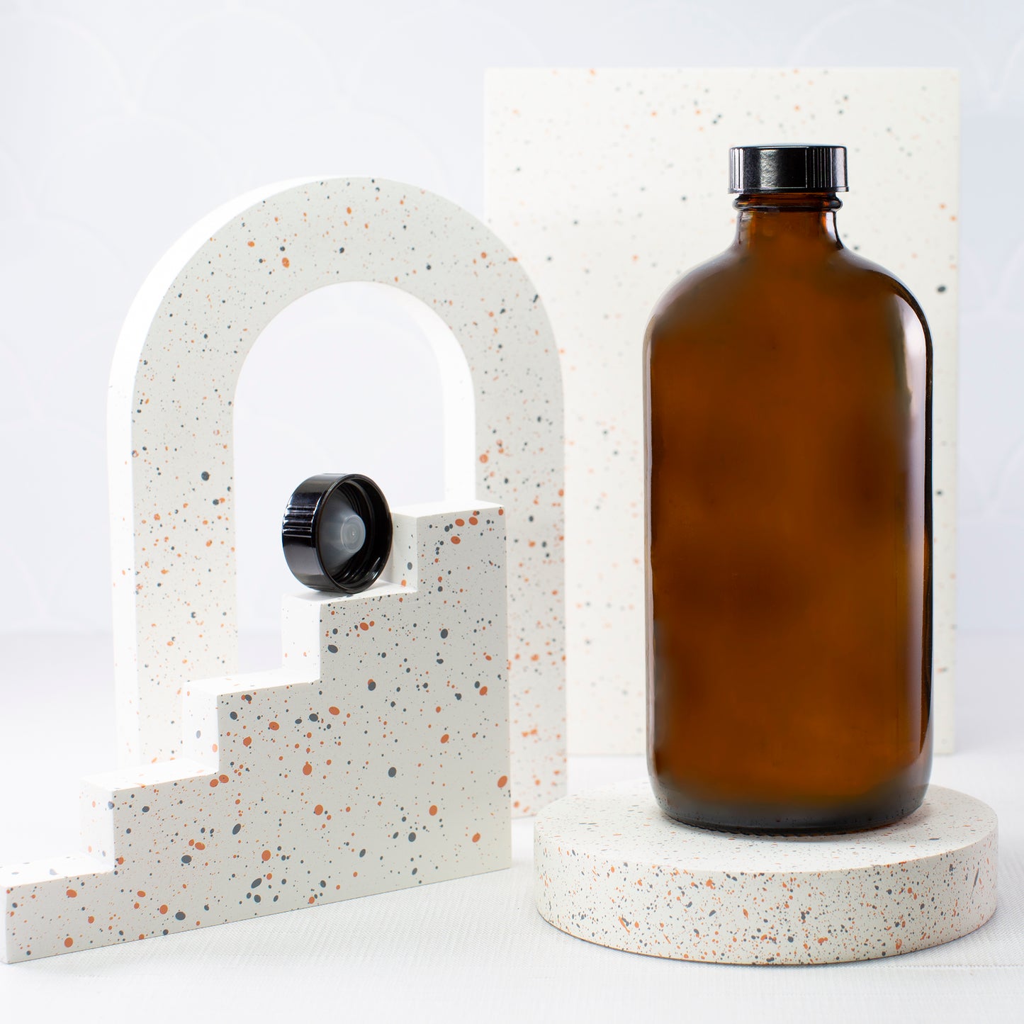 16 oz Amber Glass Bottle with 28-400 Black Phenolic Cap