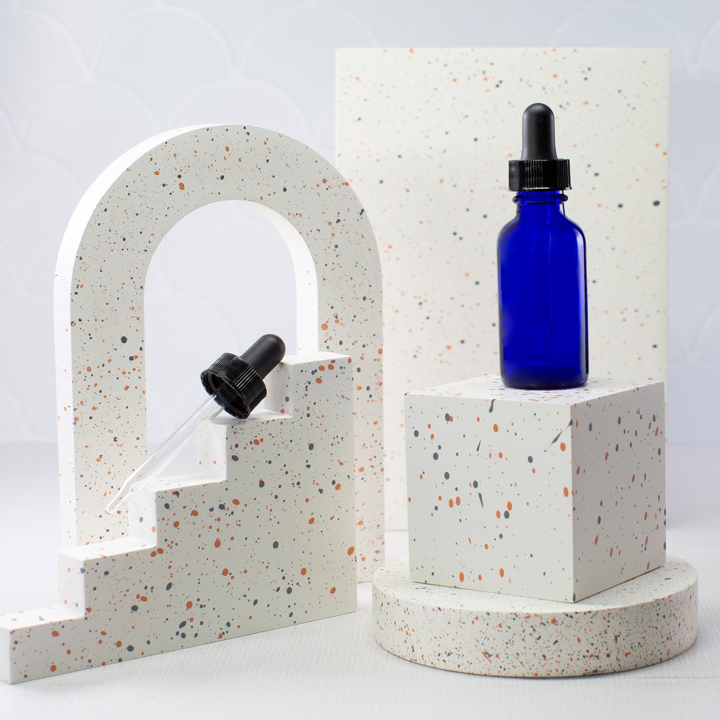1 oz Blue Glass Boston Round Bottle with 30 ml Glass Tube Dropper