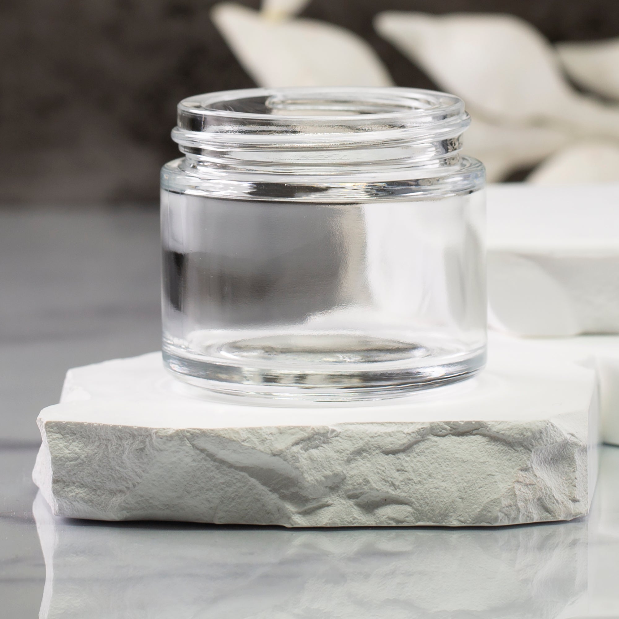 2 oz Clear Glass Shallow Jar with 53-400 Neck