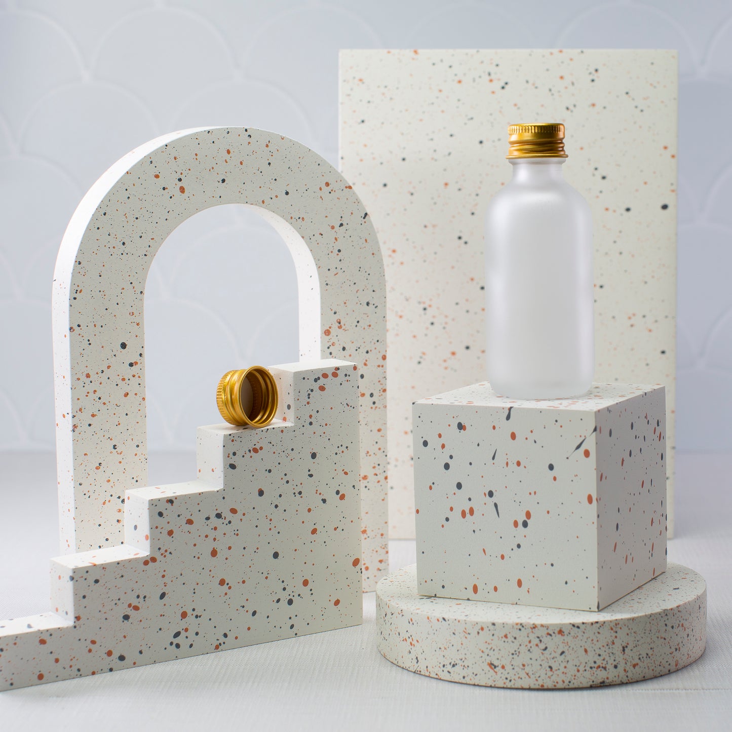 2 oz Frosted Glass Bottle with 20-410 Gold Metal Cap