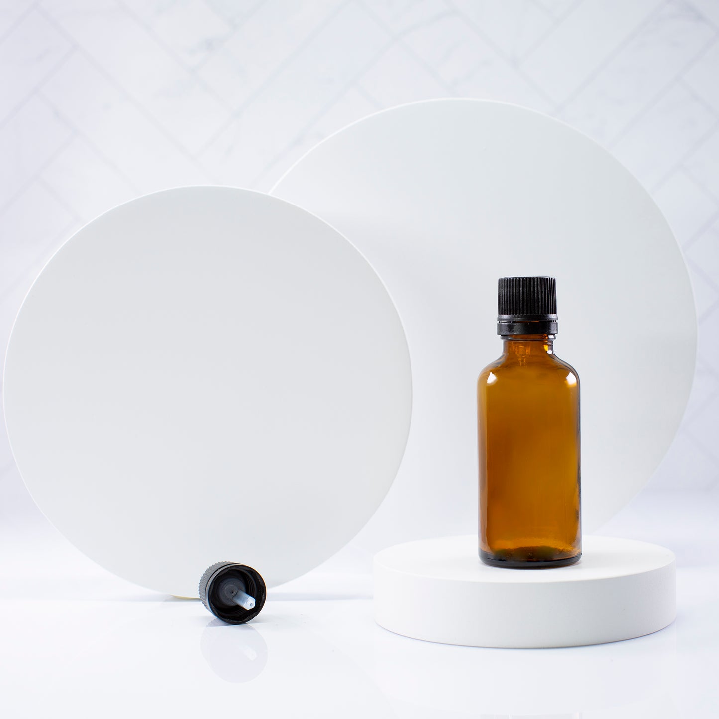 50 ml Amber Essential Oil Bottle with 18mm Black Dropper Cap