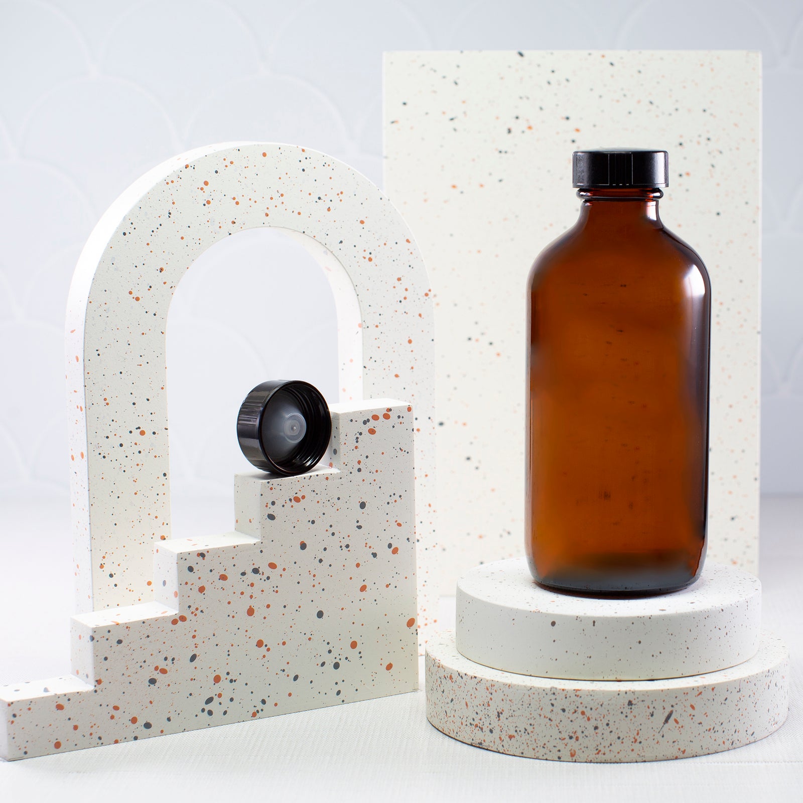 8 oz Amber Glass Bottle with 28-400 Black Phenolic Cap