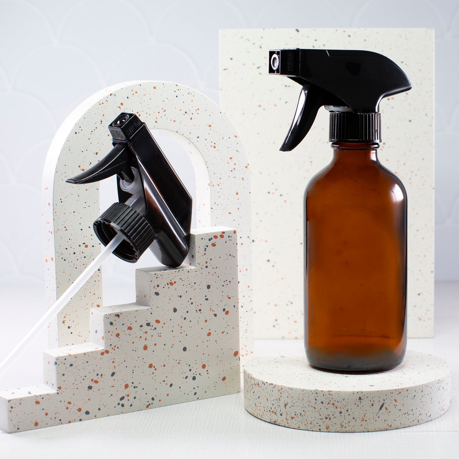 8 oz Amber Glass Bottle with 28-400 Black Trigger Sprayer