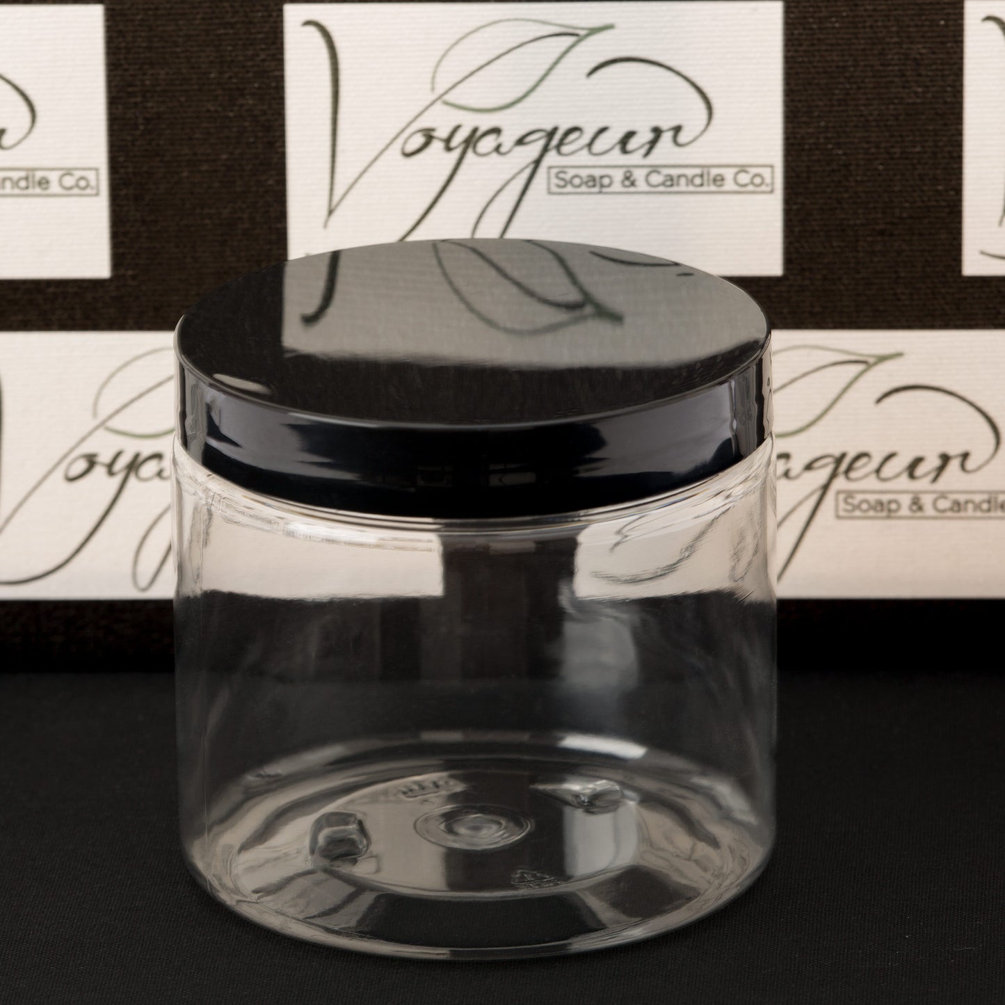 16 oz Clear Straight Wall Jar with Black Gloss Cap