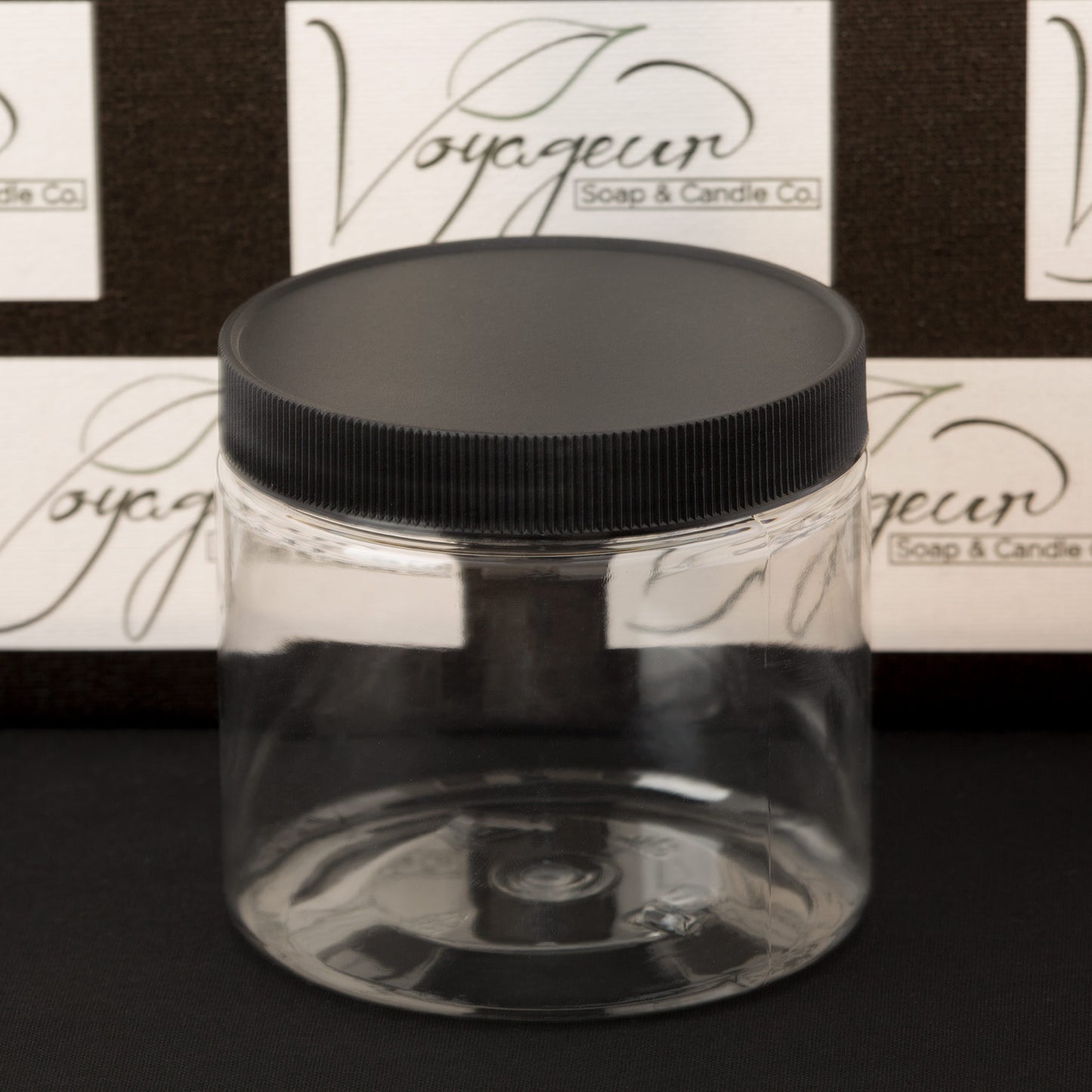 16 oz Clear Straight Sided Jar with Black Ribbed Cap