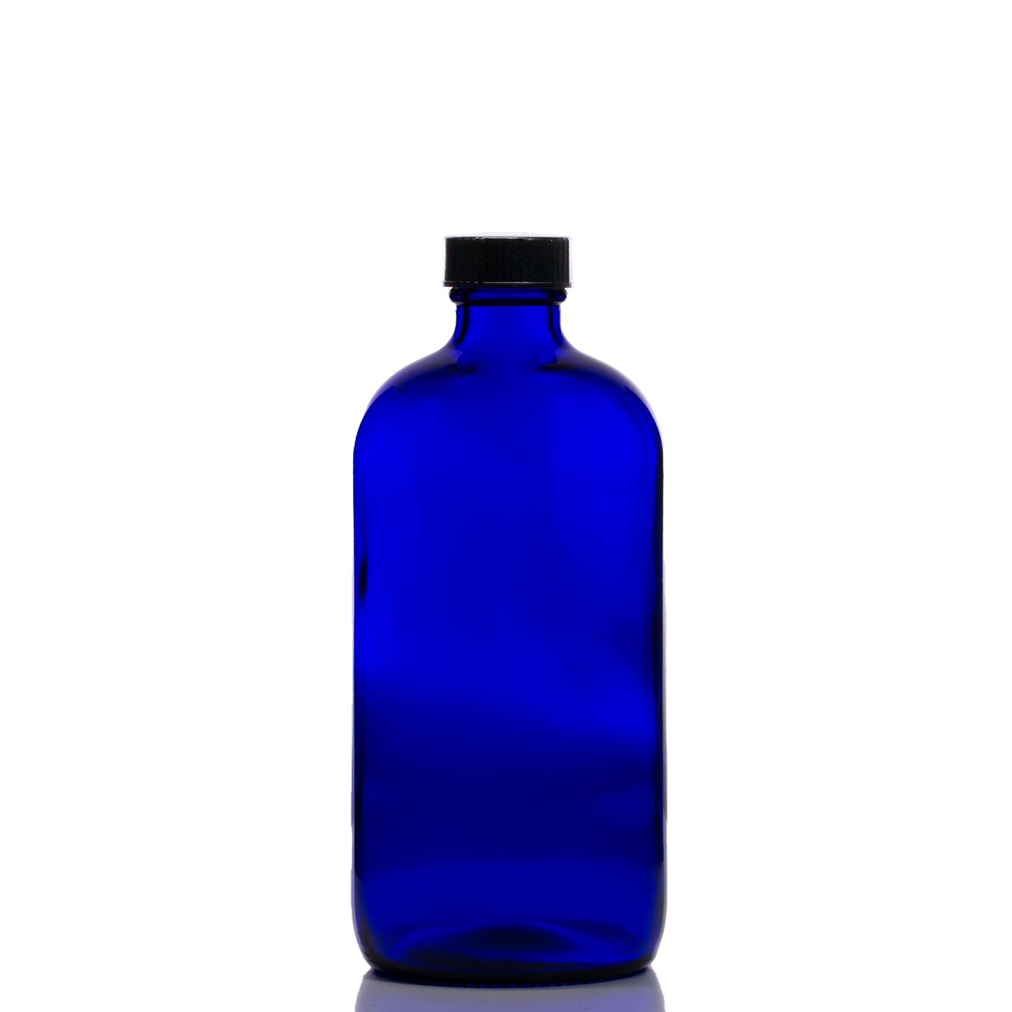 16oz Blue Glass Boston Round Bottle with Phenolic Cap