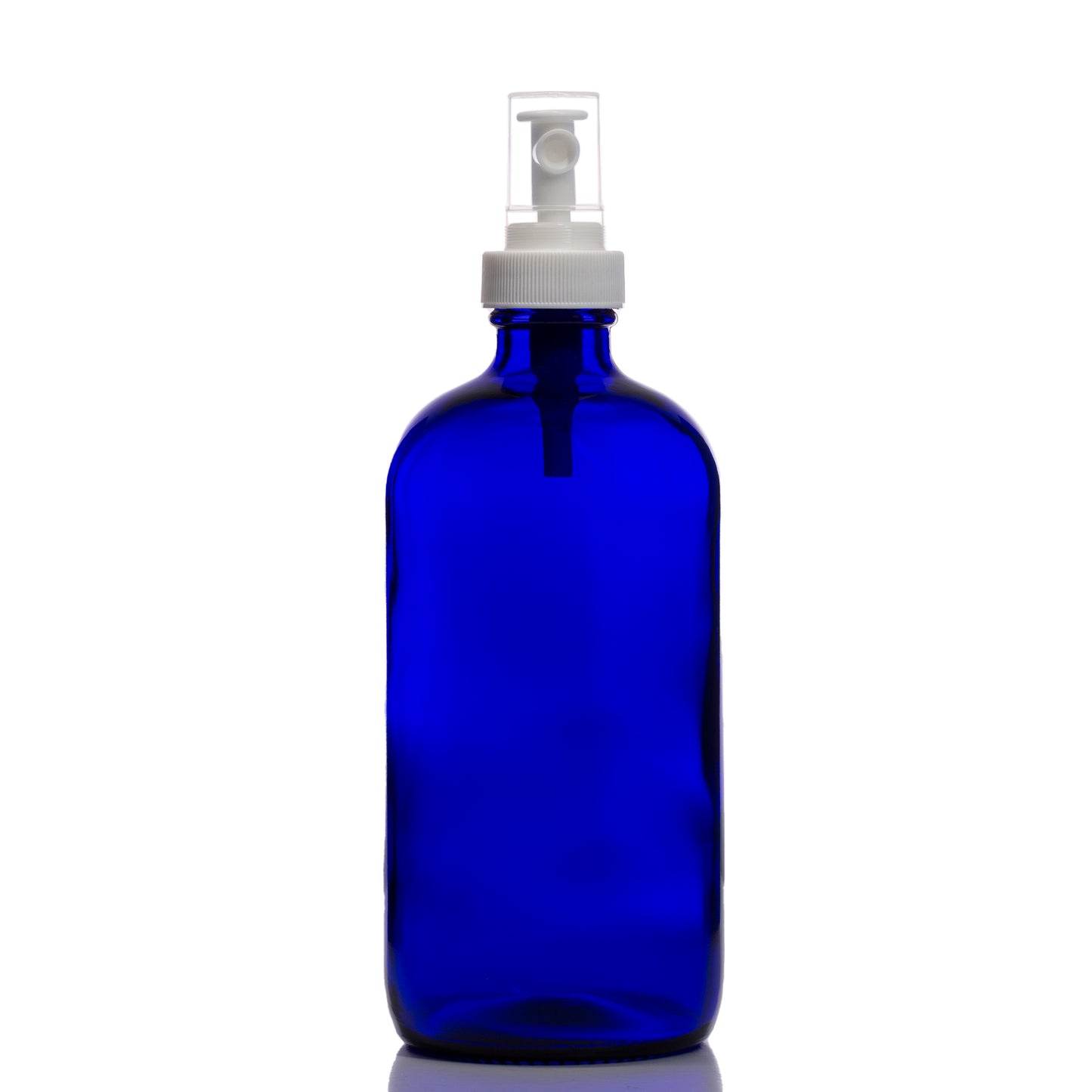 16oz Blue Glass Boston Round Bottle with White Mister