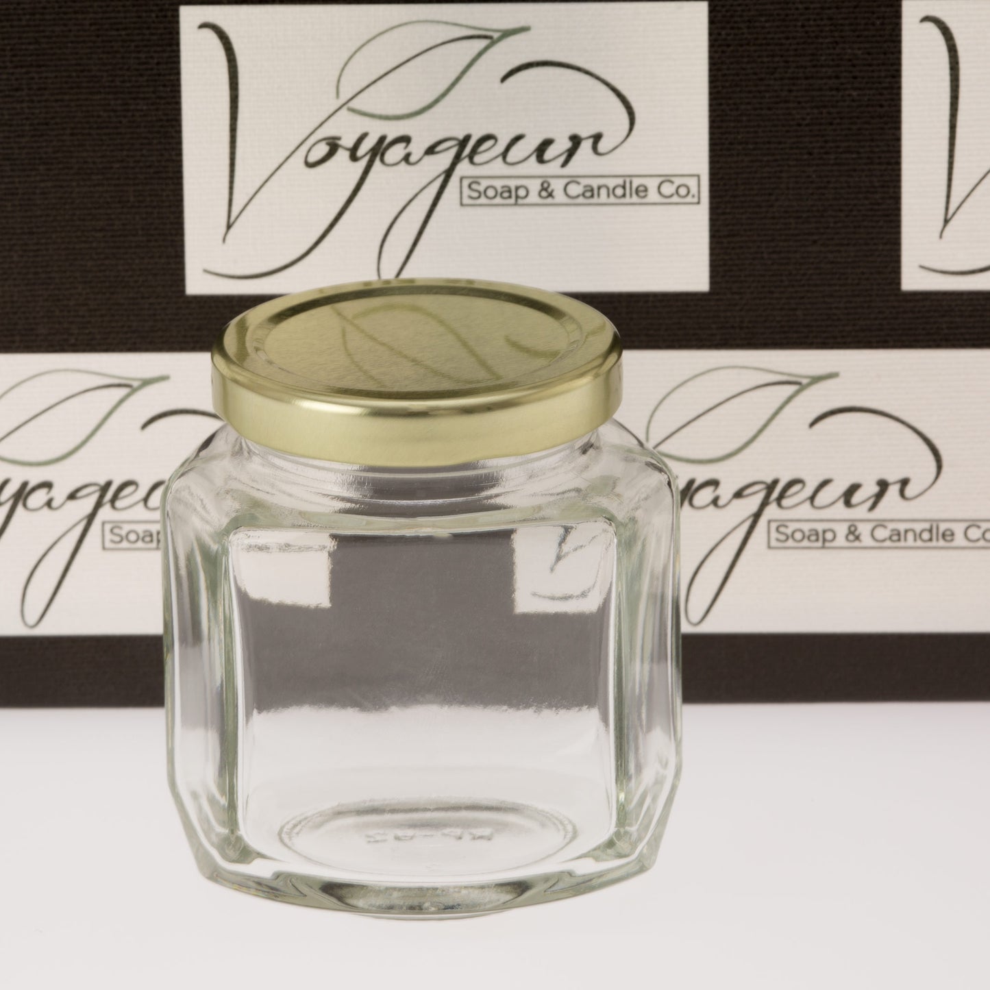 Oval Hexagon Glass Jar with Gold Lid 190 ml