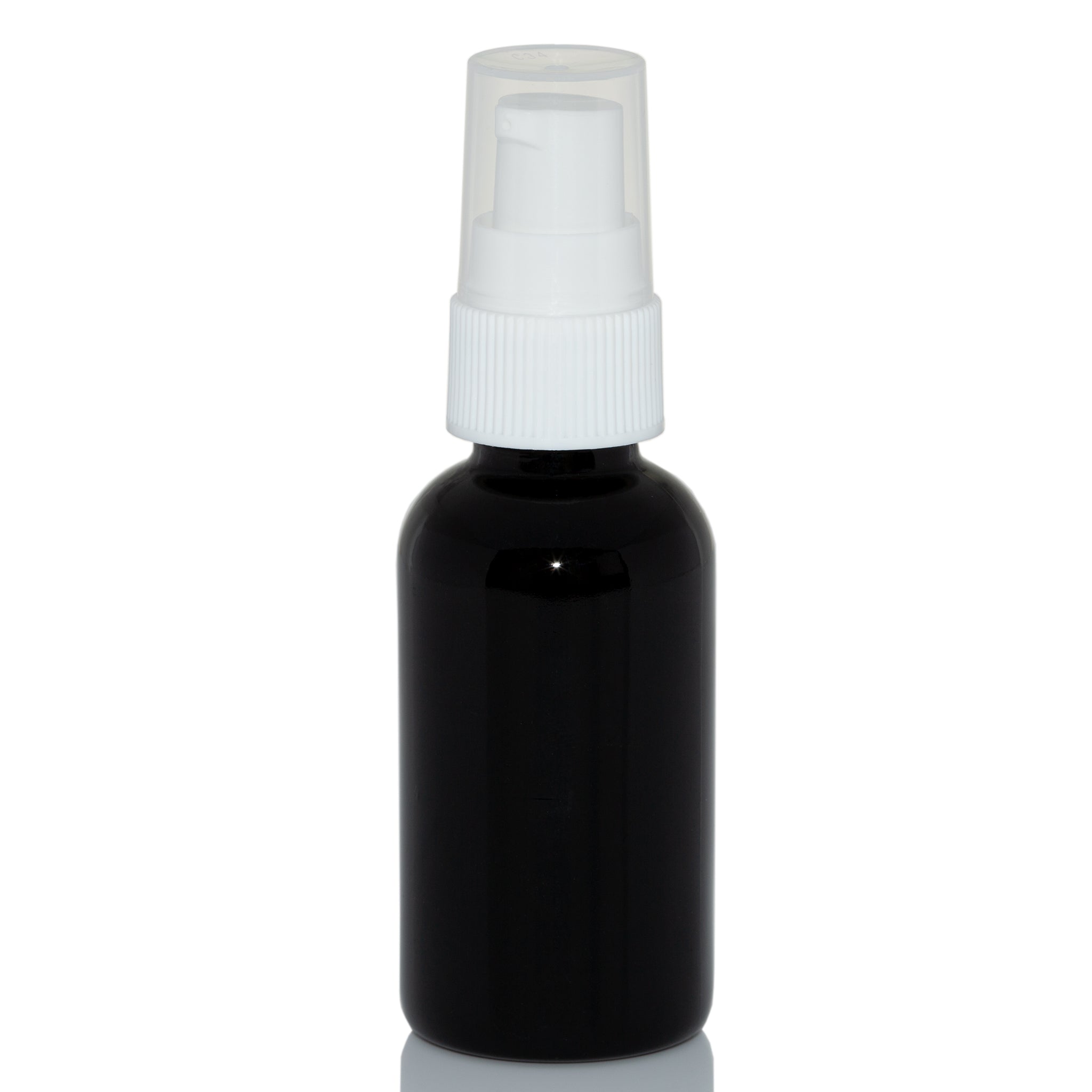 1 oz Black Glass Bottle with 20-400 White Treatment Pump