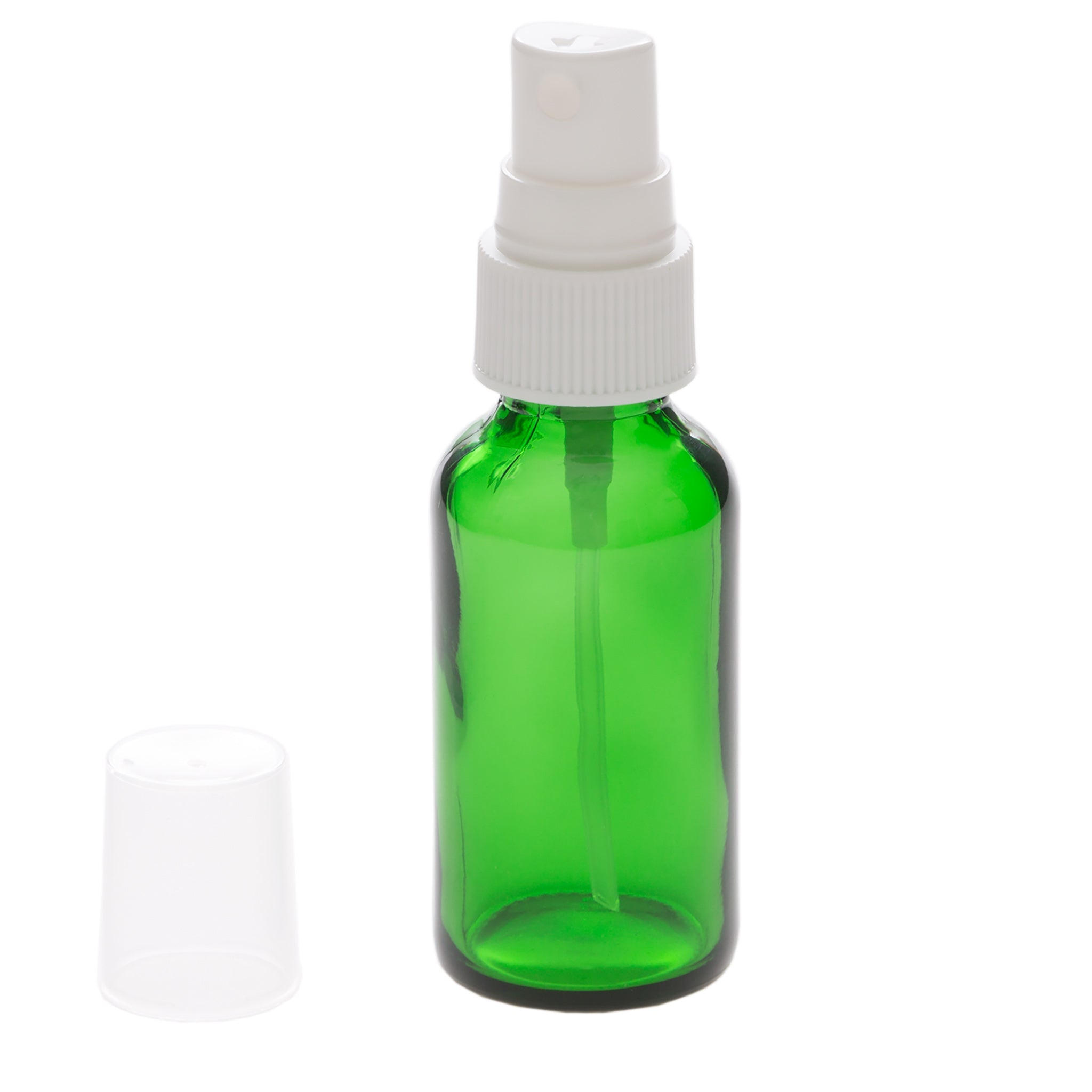 1 oz Green Glass Bottle with 20-400 White Fine Mist Sprayer