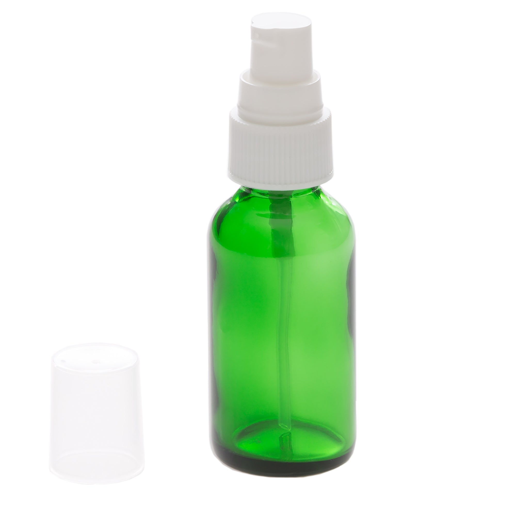 1 oz Green Glass Bottle with 20-400 White Treatment Pump