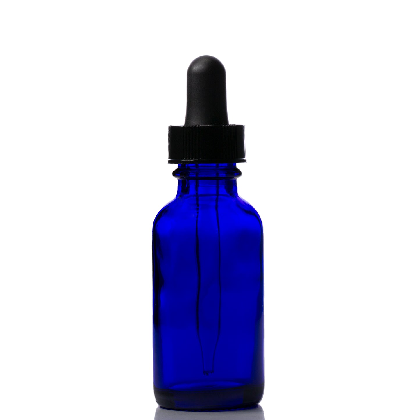 1 oz Blue Glass Boston Round Bottle with 30 ml Glass Tube Dropper