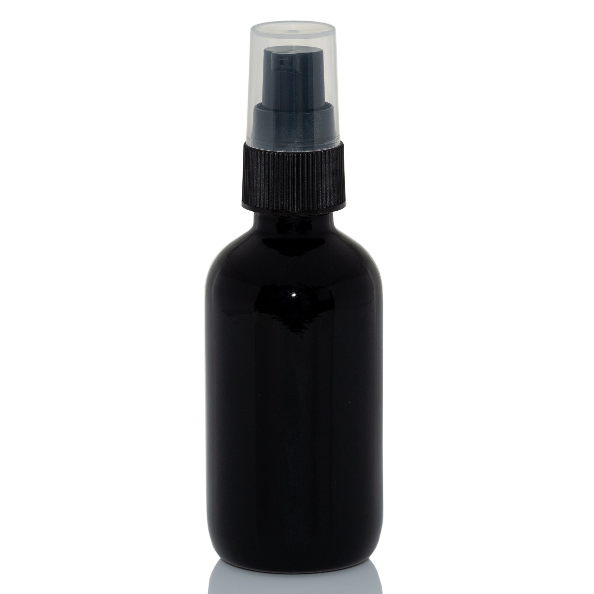 2 oz Black Glass Bottle with 20-400 Black Treatment Pump