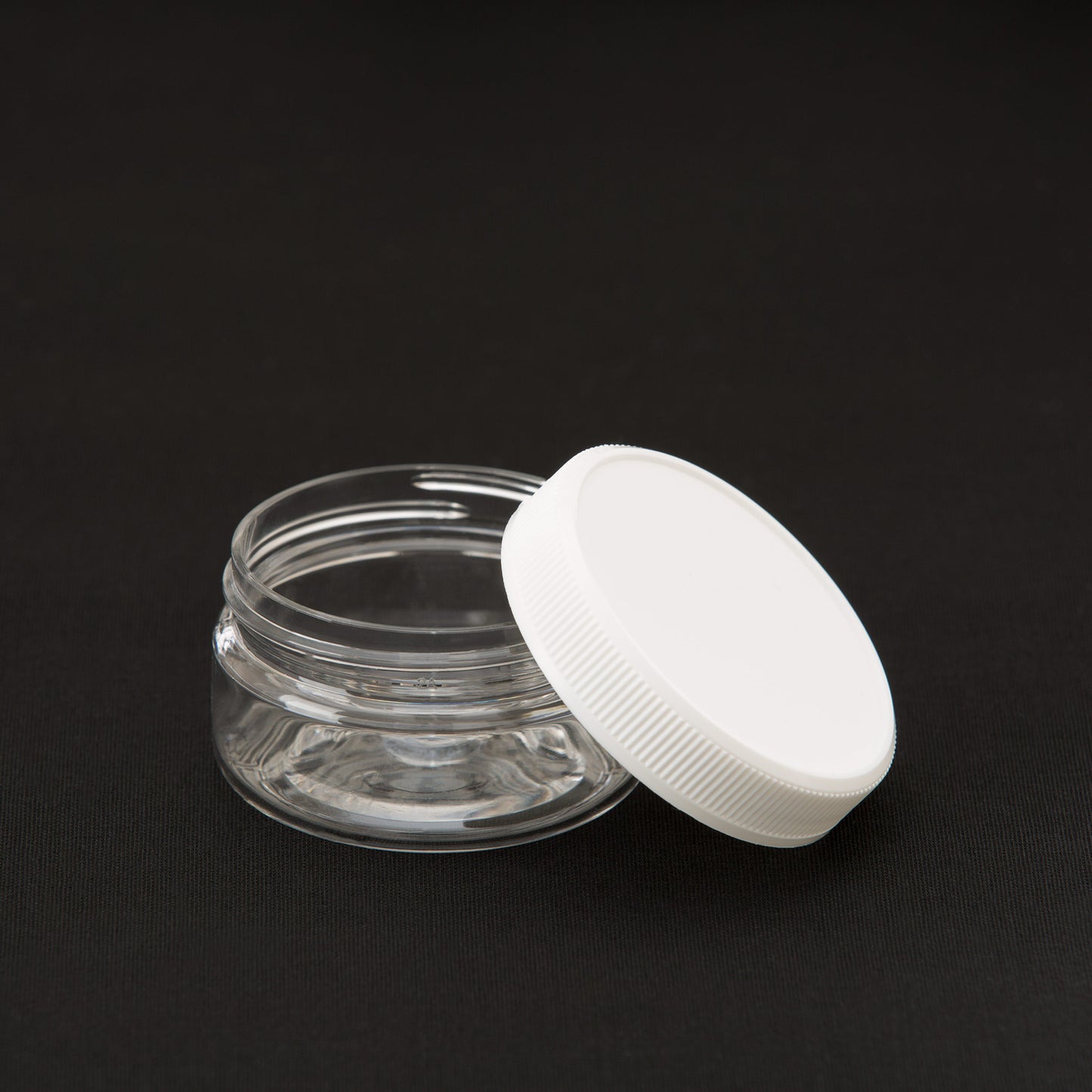 2 oz Clear Shallow Jar with White Ribbed Flat Cap