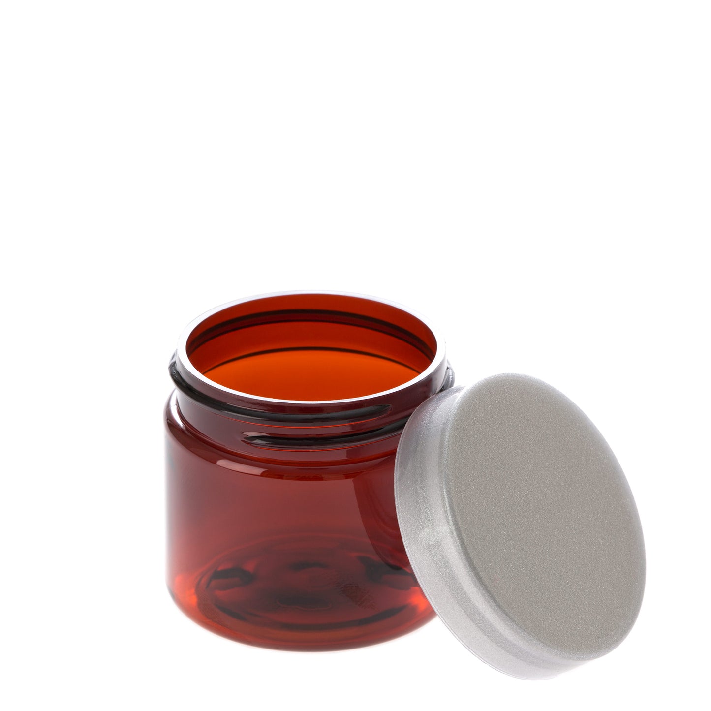2 oz Amber Straight Sided Jar with Silver Flat Gloss Smooth Cap