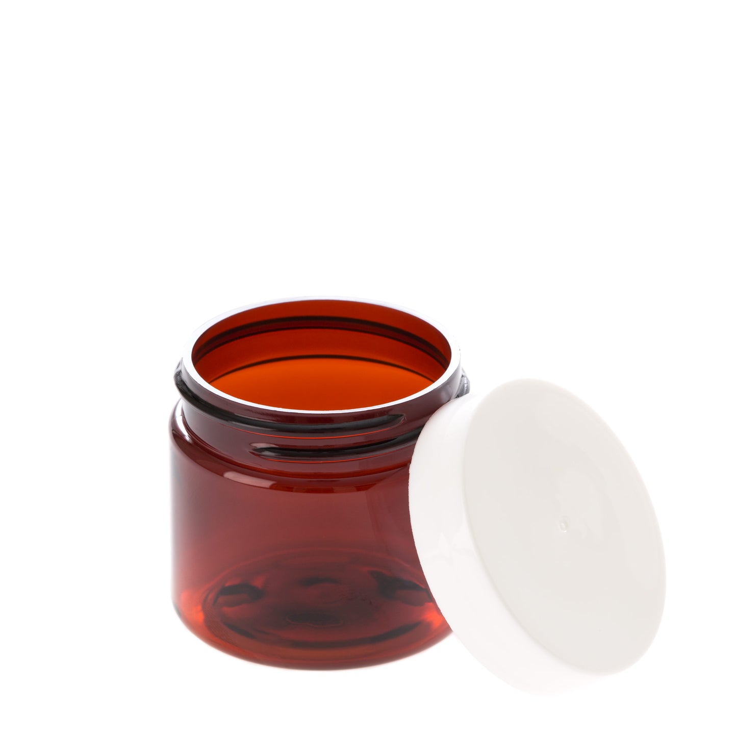 2 oz Amber Straight Sided Jar with White Flat Gloss Smooth Cap