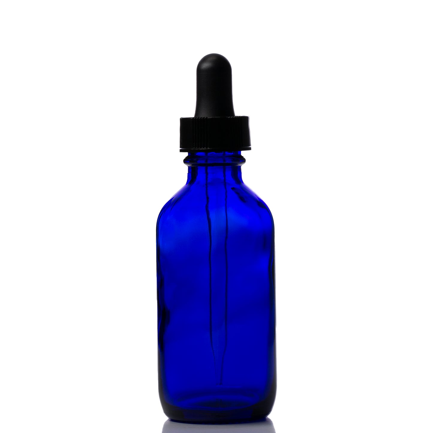 2 oz Blue Glass Boston Round Bottle with 60 ml Glass Tube Dropper