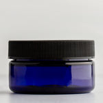 2 oz Blue Shallow Plastic Jar with Black Ribbed Cap