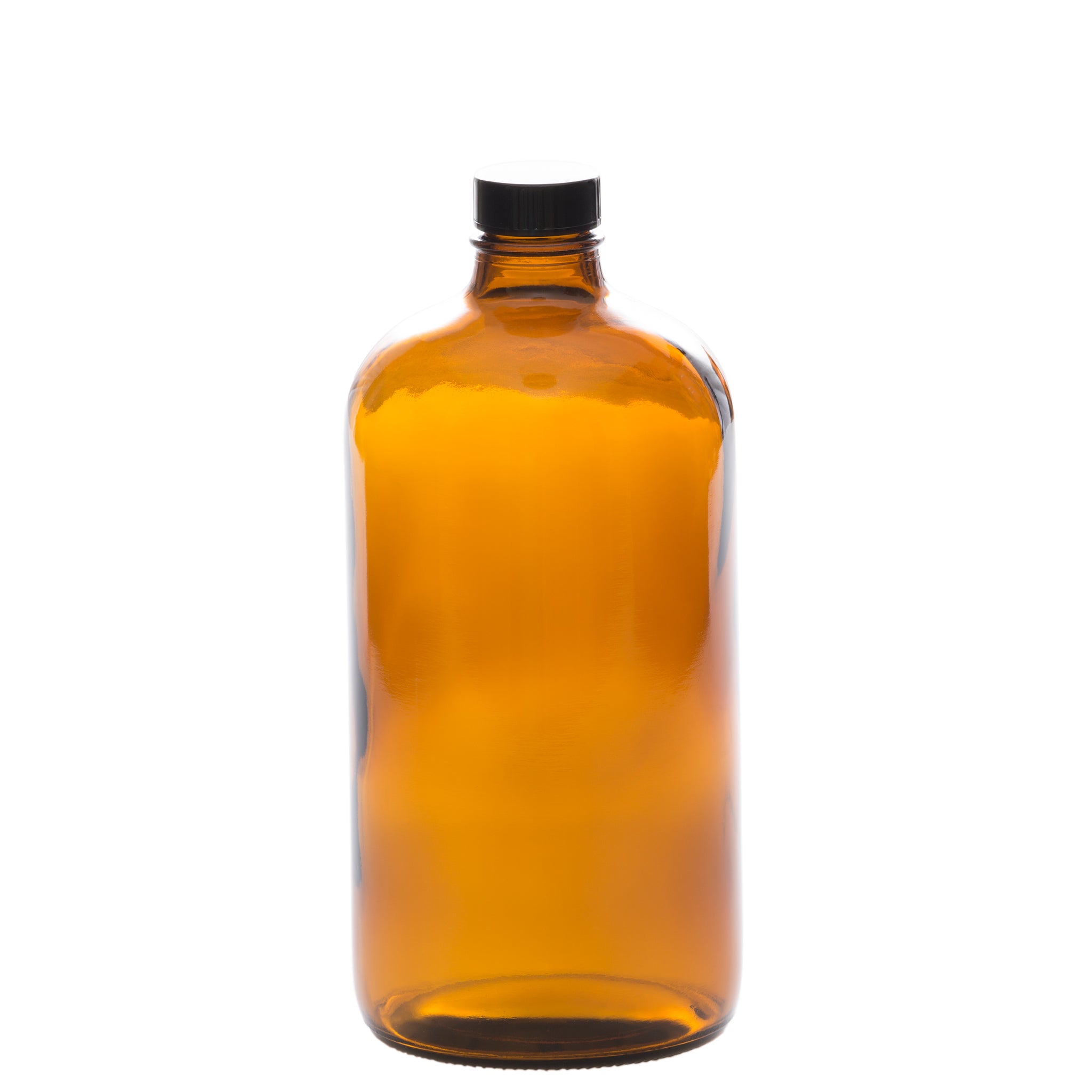 32 oz Amber Glass Bottle with 28-400 Black Phenolic Cap