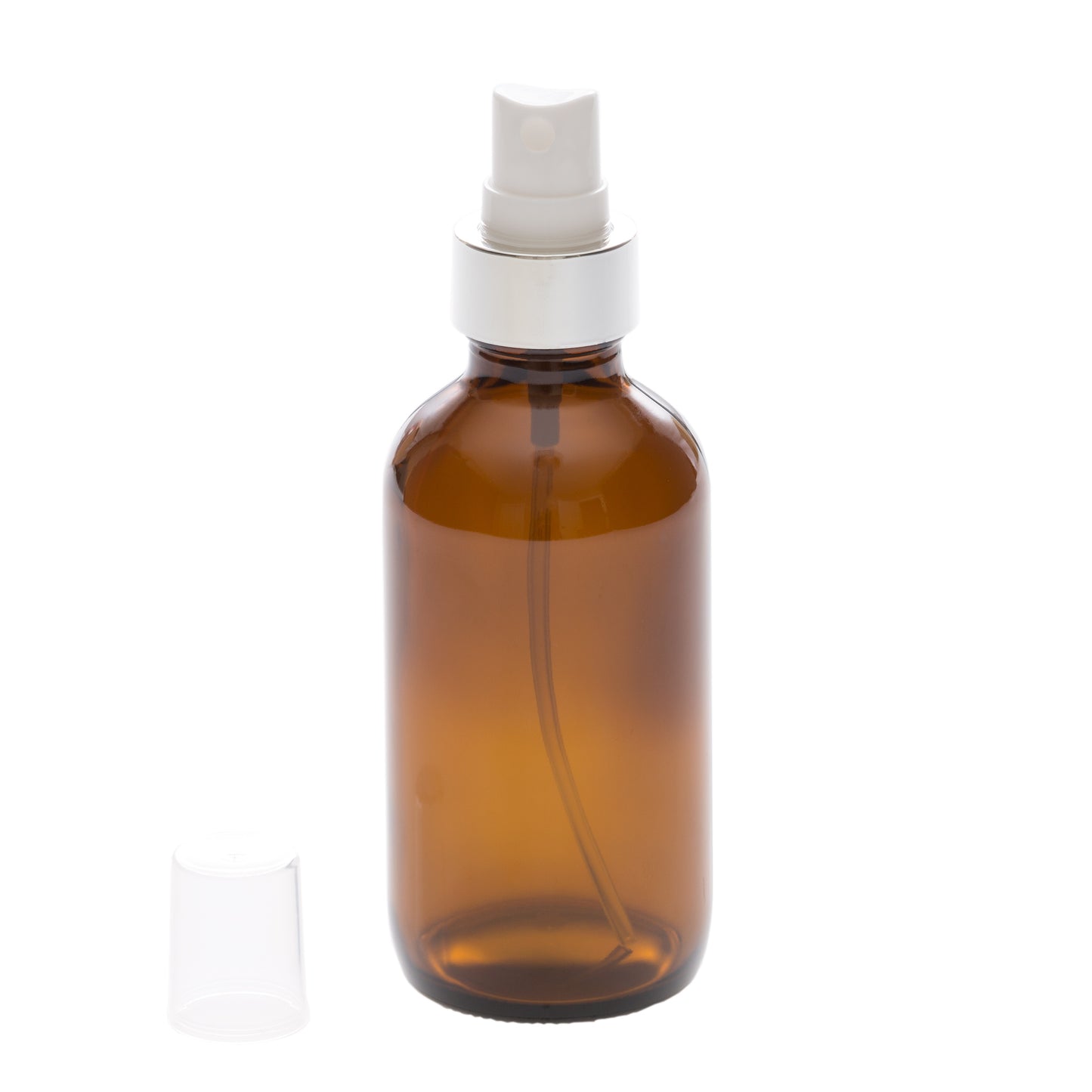 4 oz Amber Glass Bottle with 22-400 White Mister with Silver Shell