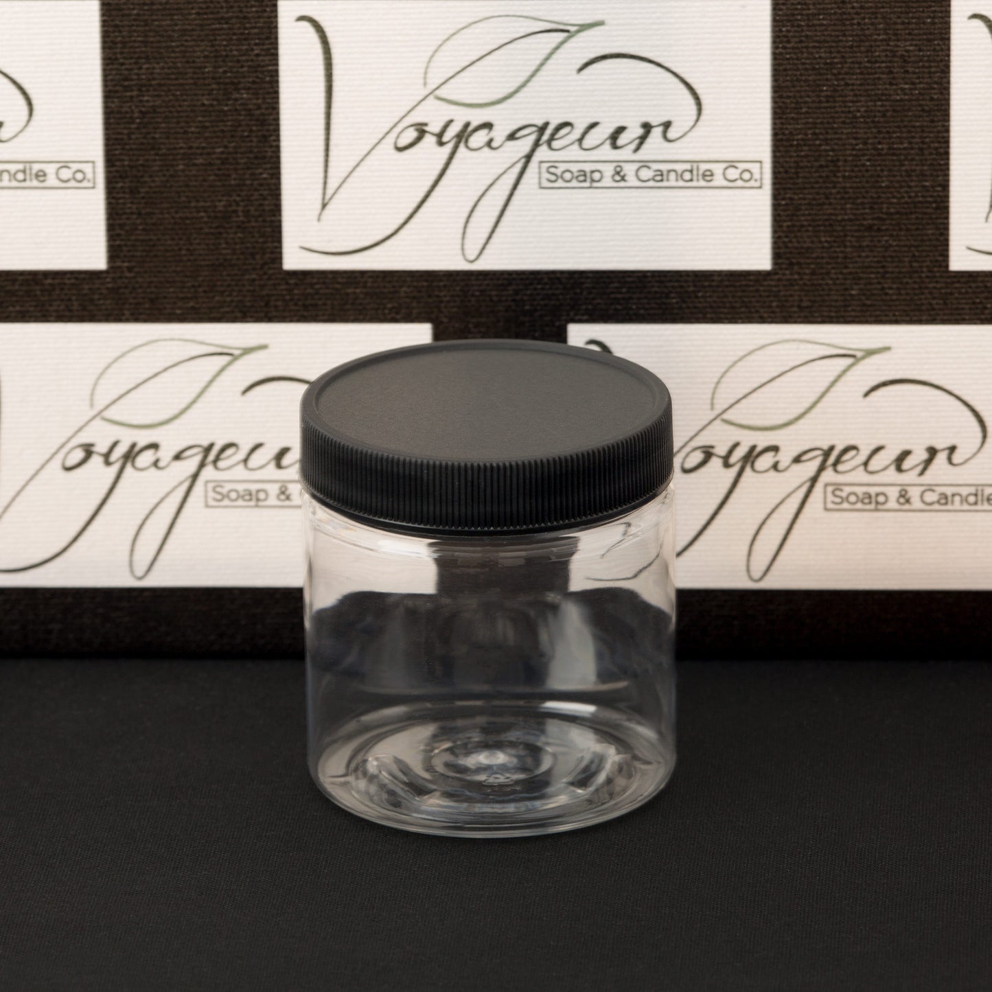 4 oz Clear Straight Sided Jar with Black Ribbed Cap