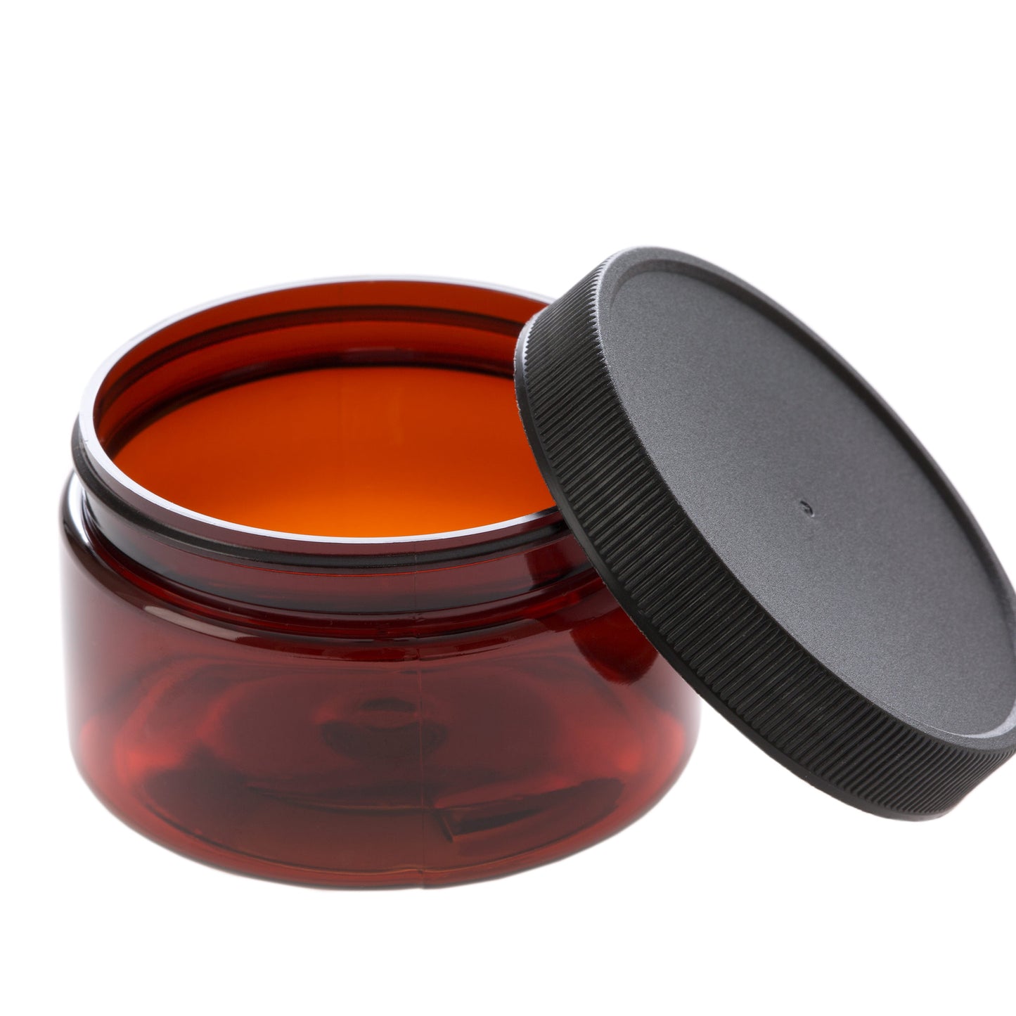 4 oz Amber Shallow Jar with Black Ribbed Screw Cap