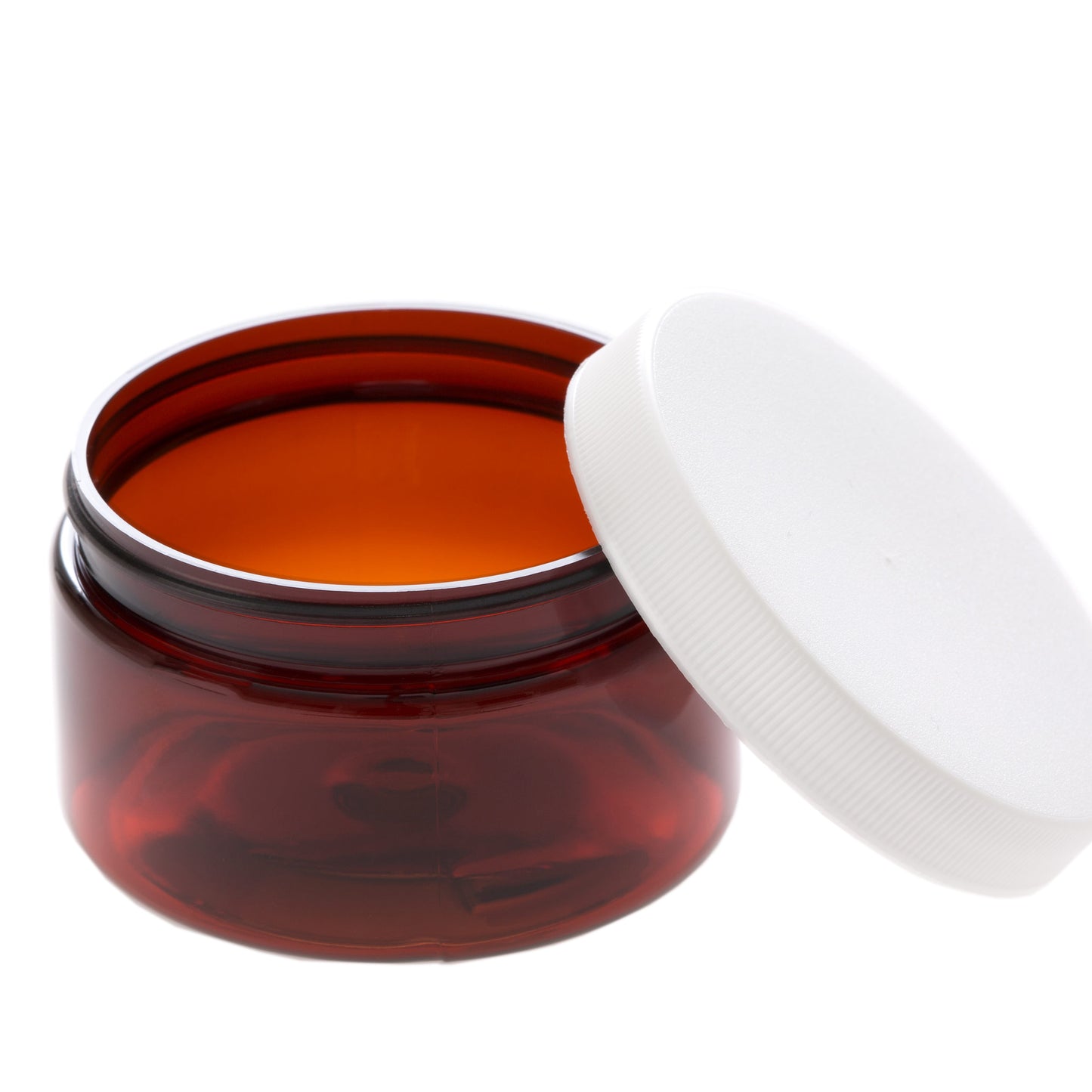 4 oz Amber Shallow Jar with White Ribbed Screw Cap