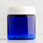 4 oz Blue Straight Side Plastic Jar with White Dome Cap