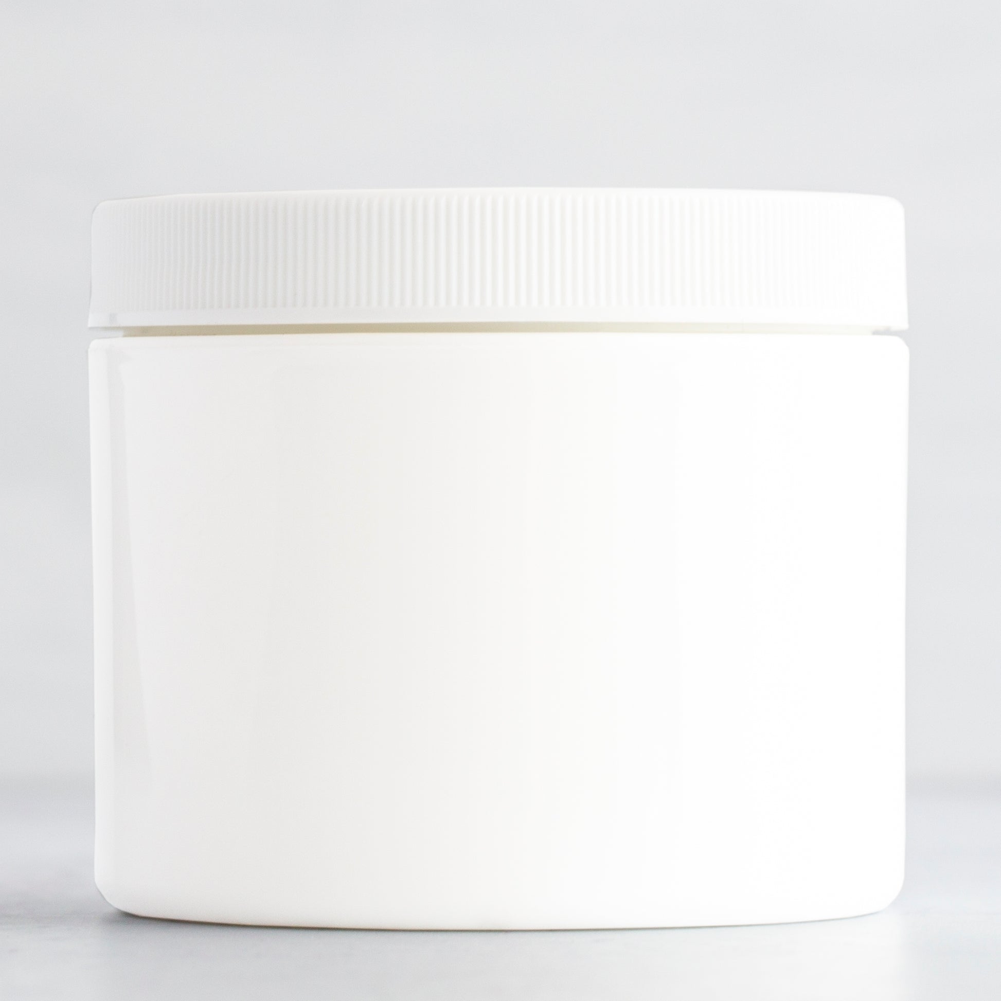 4 oz White Square Base Plastic Jar with White Ribbed Cap