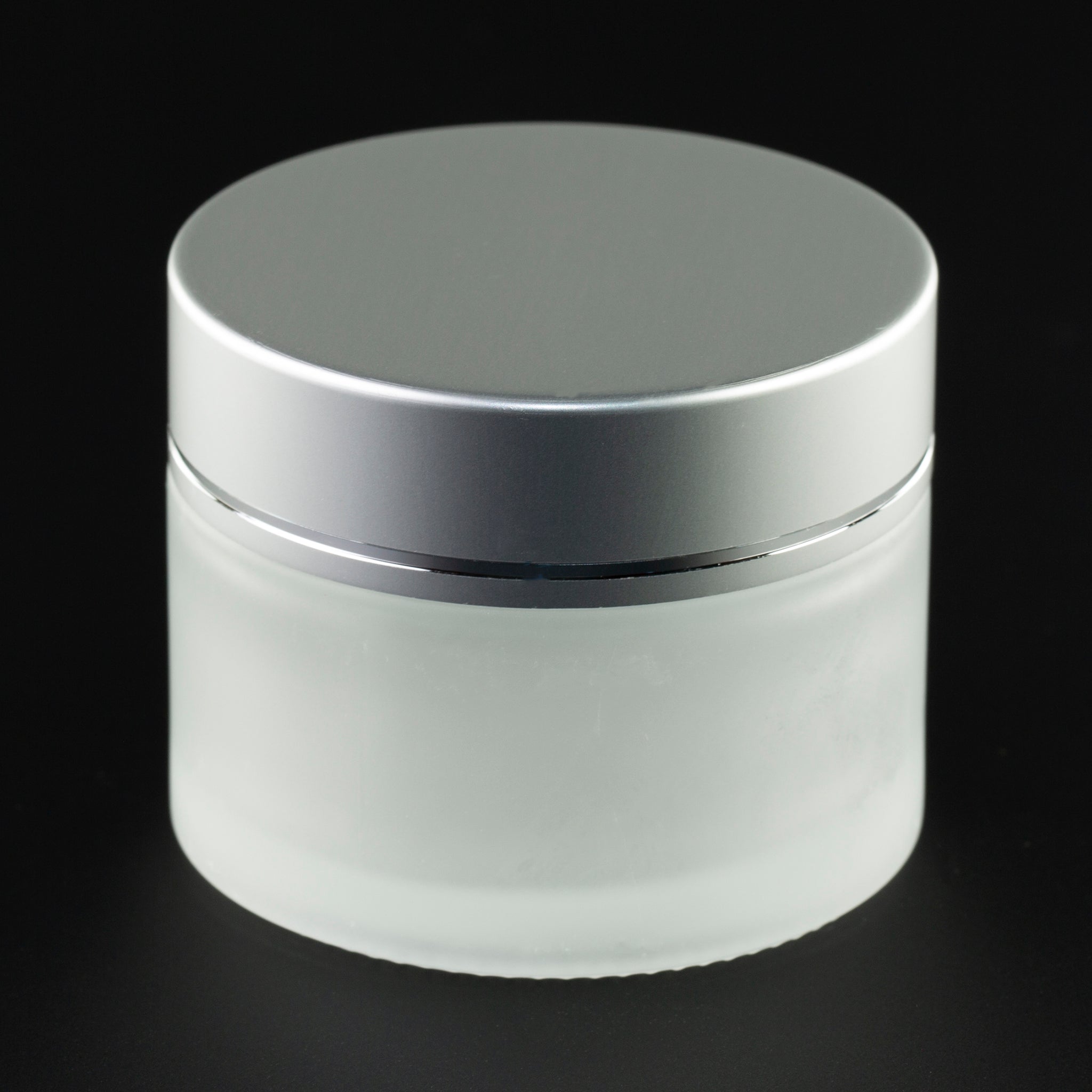 50 ml Frosted Glass Jar with Brushed Silver Cap and Foam Liner