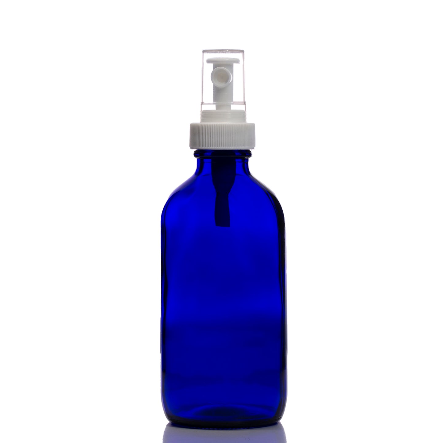 8oz Blue Glass Boston Round Bottle with White Mister