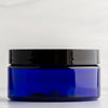 8 oz Blue Shallow Plastic Jar with Black Flat Gloss Cap