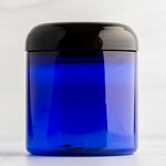 8 oz Blue Straight Side Plastic Jar with Black Dome Cap