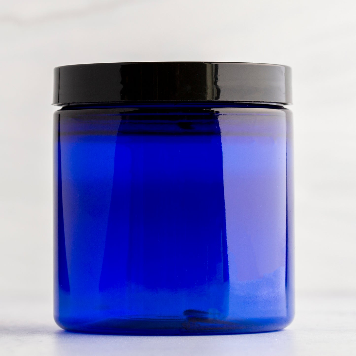 8oz Blue Straight Side Plastic Jar with Black Flat Gloss Cap