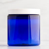 8 oz Blue Straight Side Plastic Jar with White Flat Gloss Cap