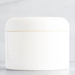 8 oz White Square Base Plastic Jar with White Dome Cap