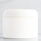 8 oz White Square Base Plastic Jar with White Dome Cap
