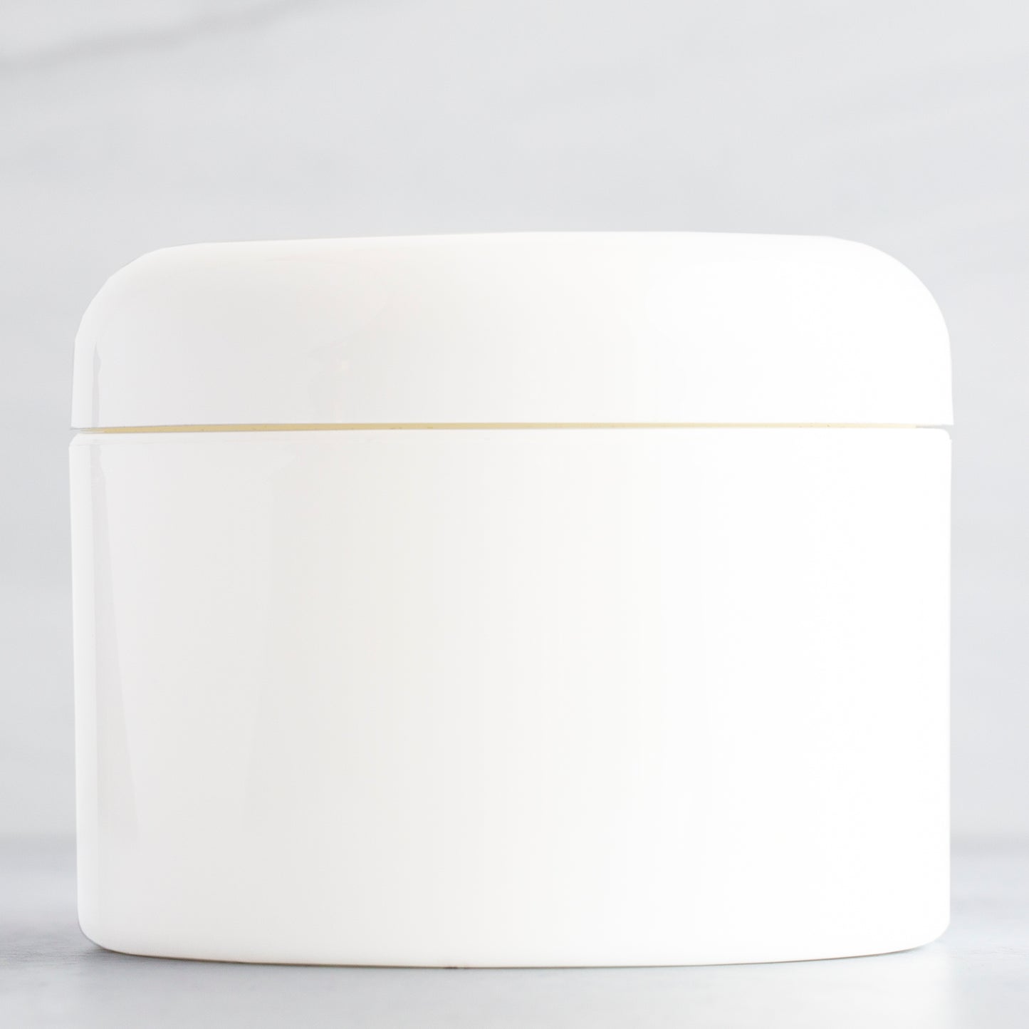 8 oz White Square Base Plastic Jar with White Dome Cap