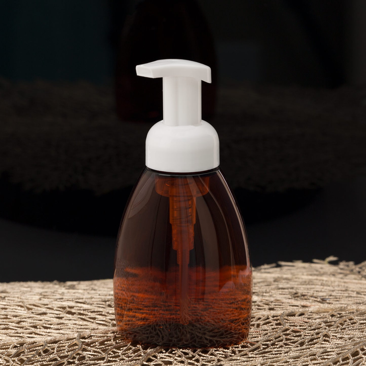 8.4 oz Amber Oval Foamer Bottle with White Pump