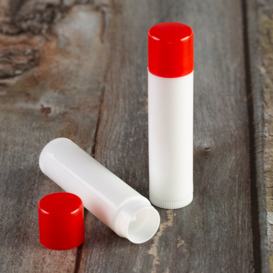white lip balm tube red cap