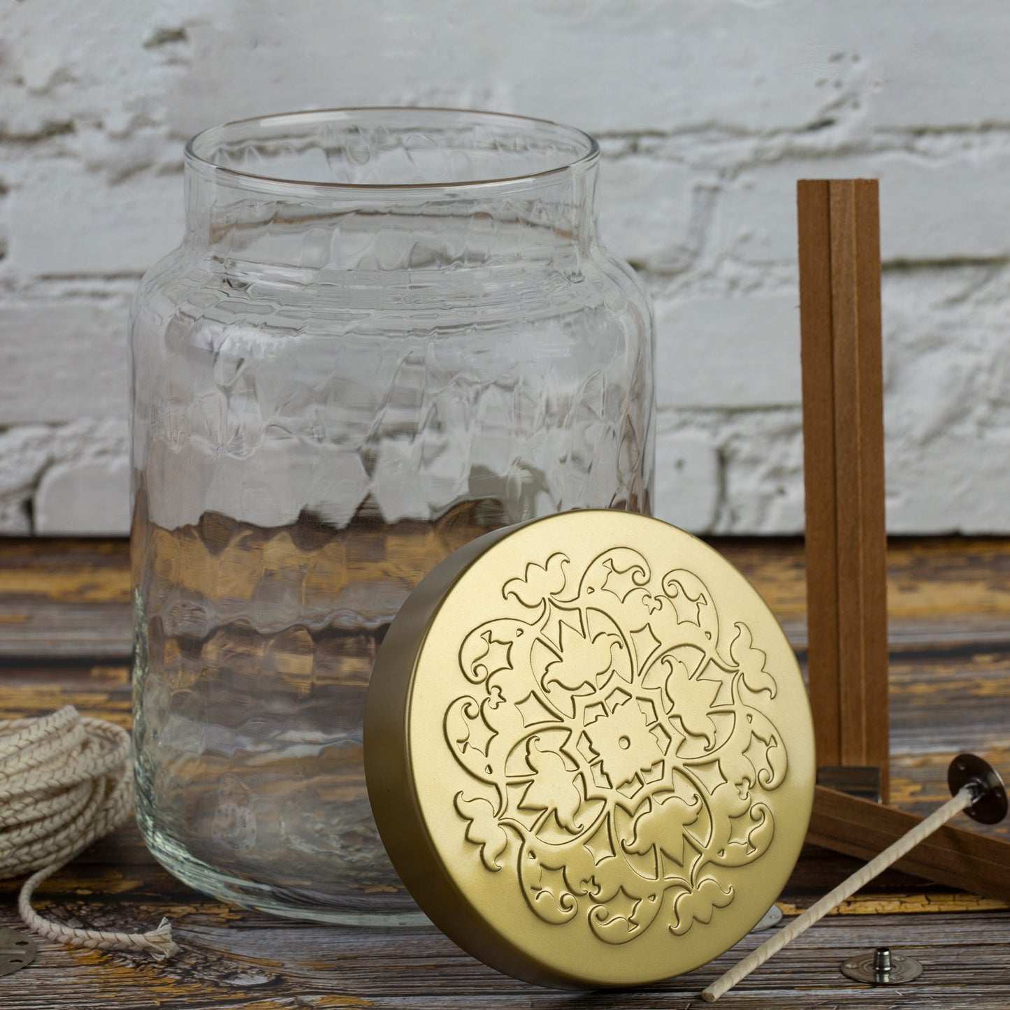 26 oz Clear Textured Glass Jar with Embossed Metal Lid