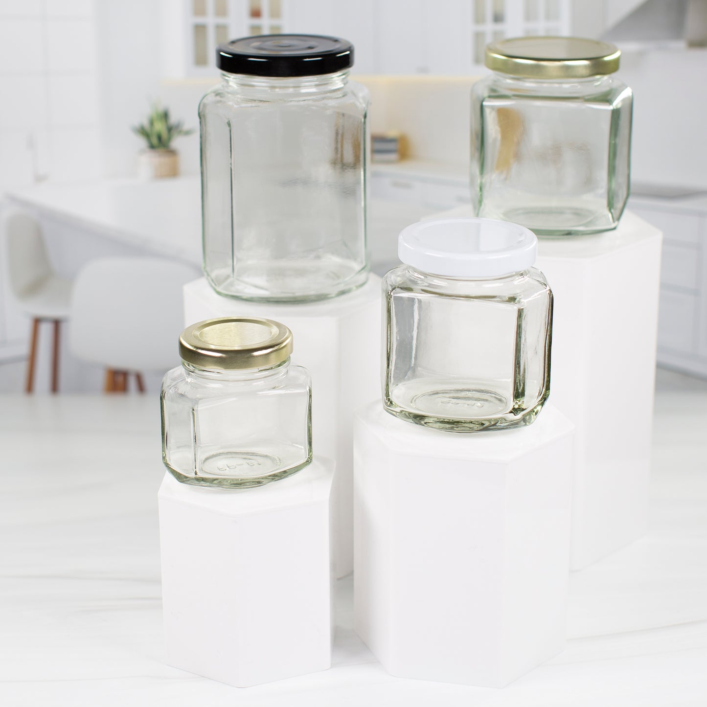 110 ml Oval Hexagon Glass Jar with 48mm Black Metal Lug Cap