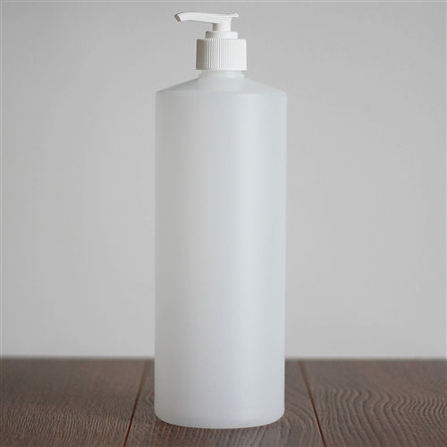Natural HDPE Cylinder with Pump - White 1 Litre