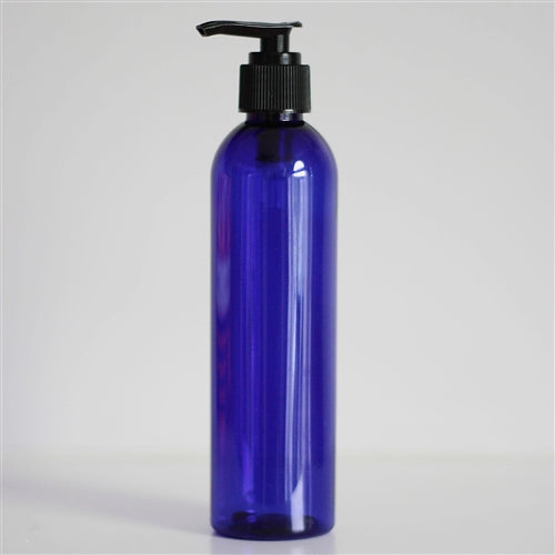 8 oz Blue PET Bullet with Pump - Black