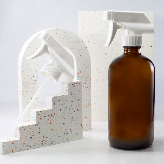 16 oz Amber Glass Bottle with 28-400 White Trigger Sprayer
