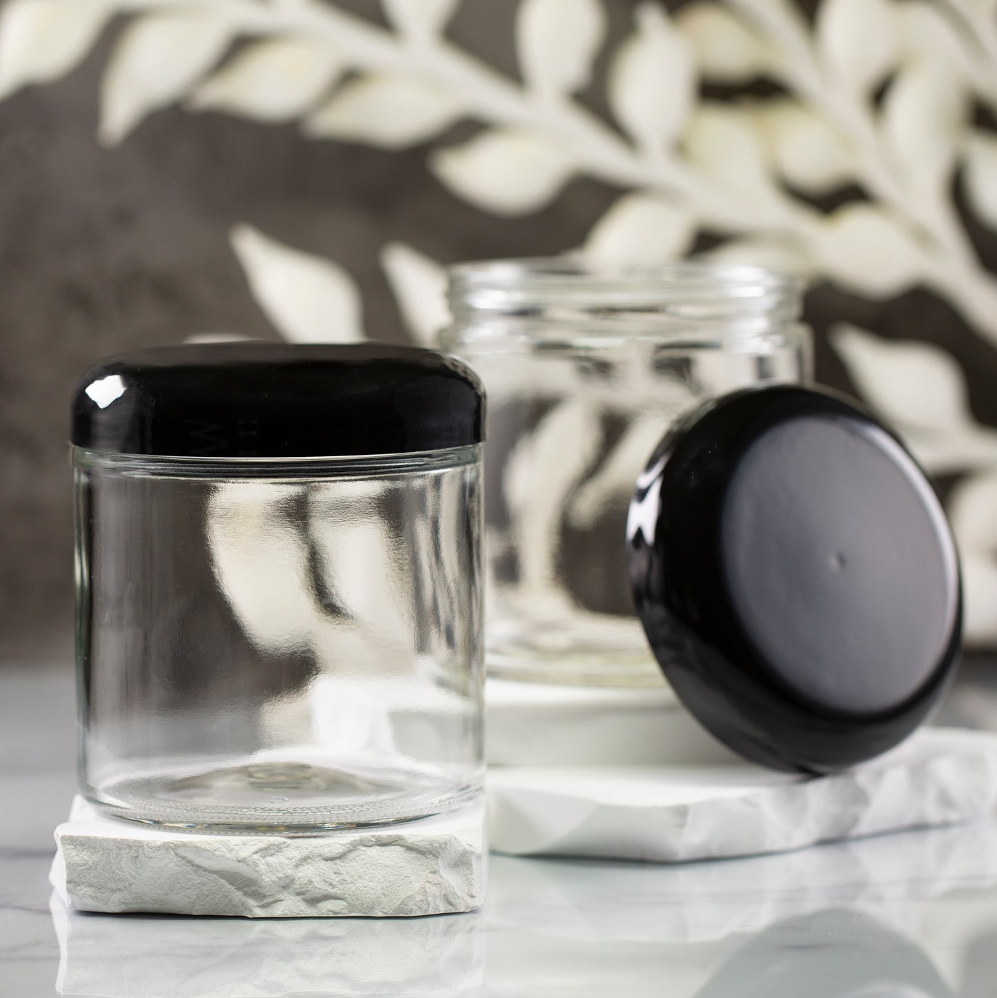 16 oz Clear Glass Jar with 89-400 Black Dome Cap