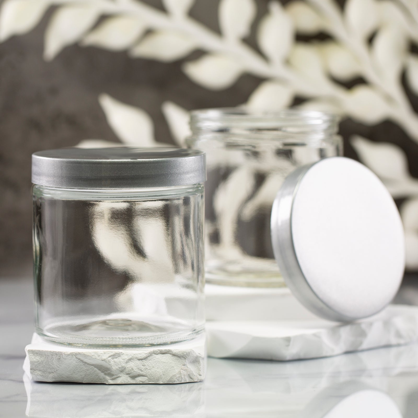 16 oz Clear Glass Jar with 89-400 Silver Flat Gloss Cap
