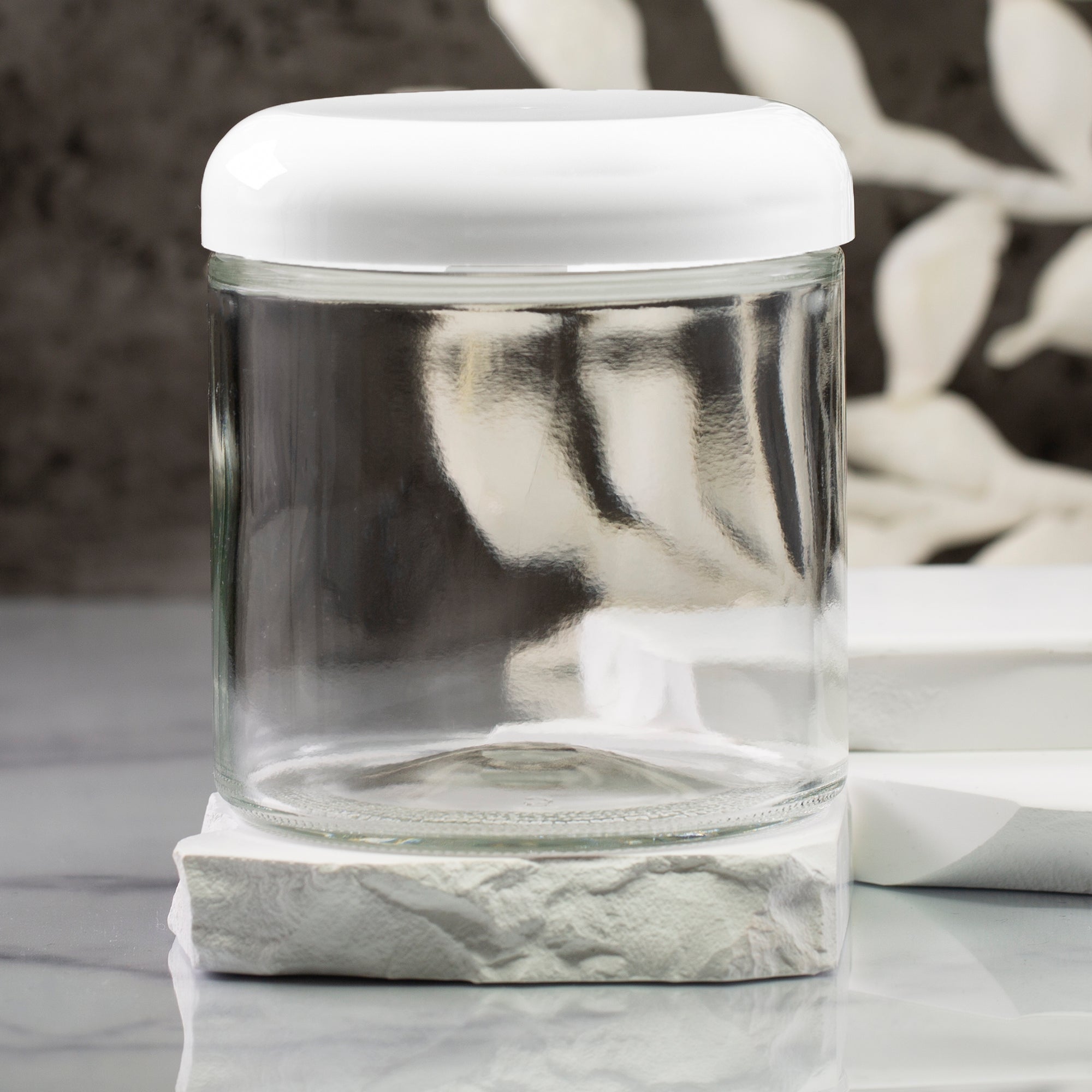 16 oz Clear Glass Jar with 89-400 White Dome Cap
