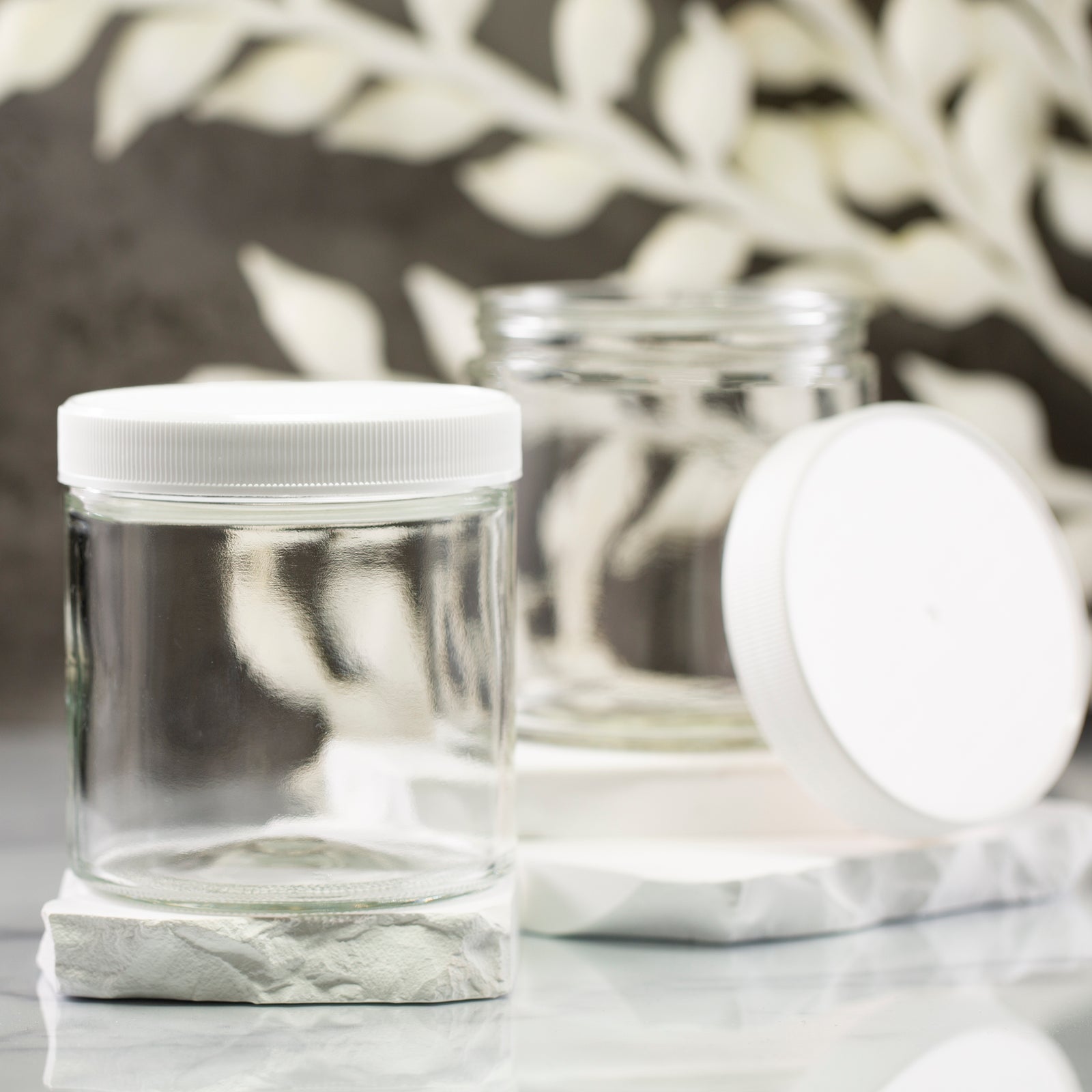 16 oz Clear Glass Jar with 89-400 White Ribbed Cap
