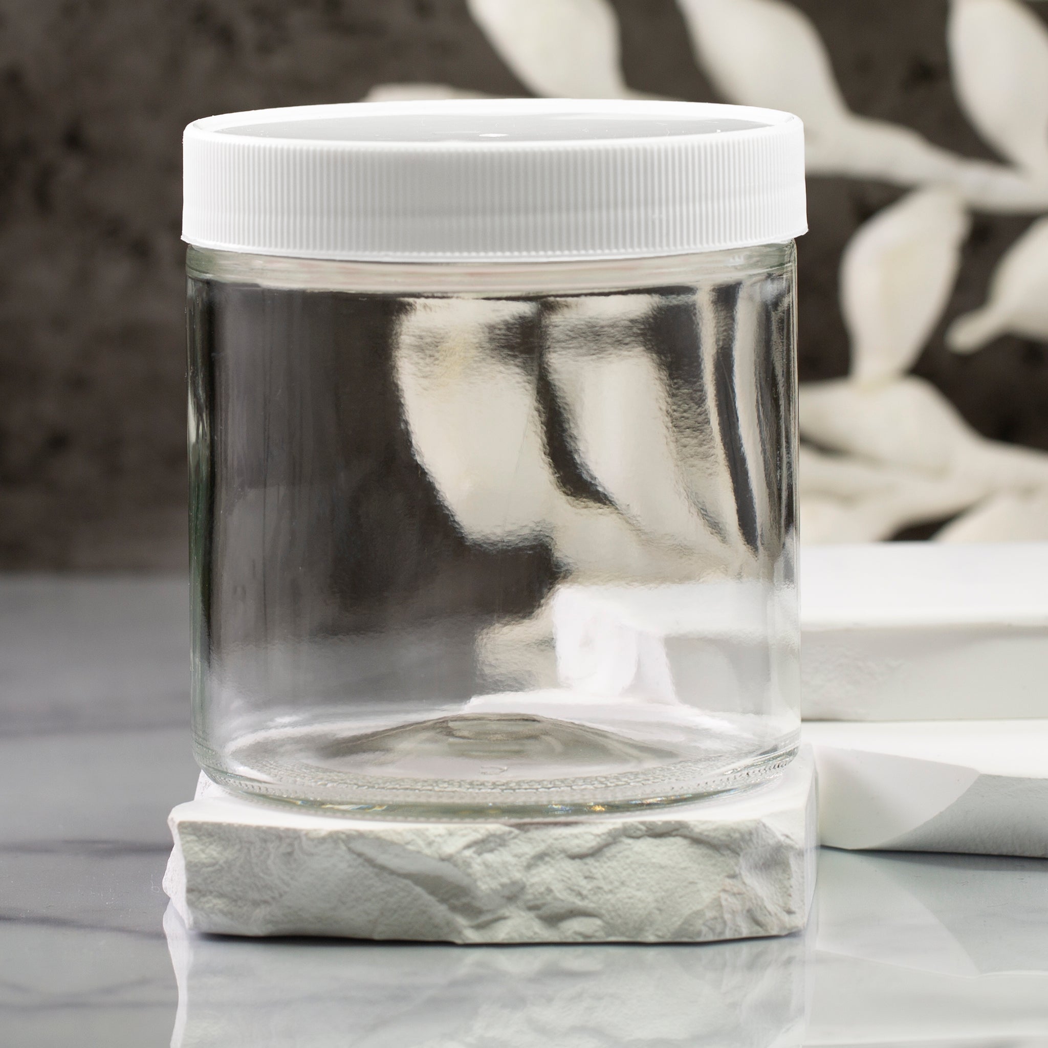 16 oz Clear Glass Jar with 89-400 White Ribbed Cap